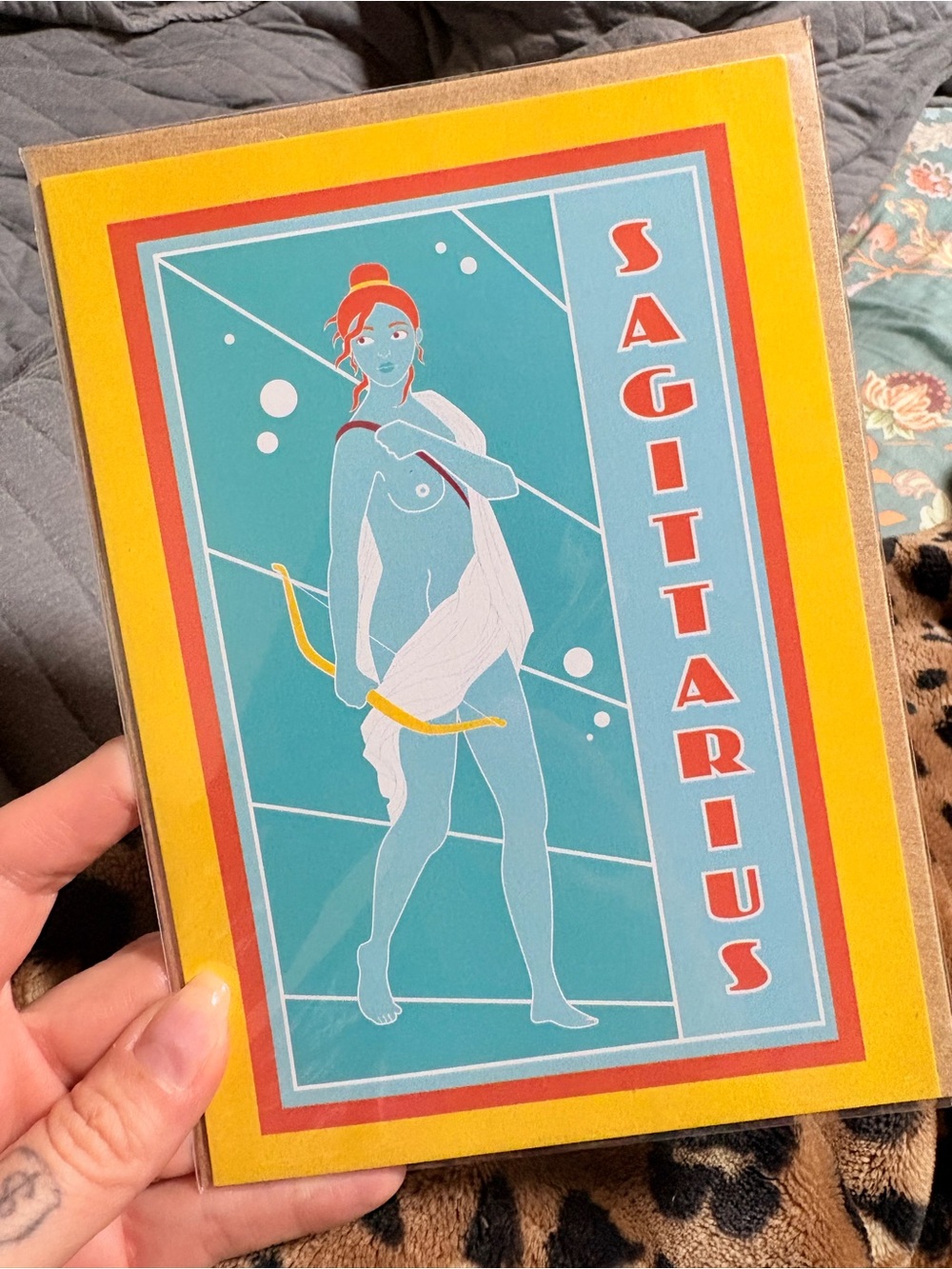 Sagittarius Print Card - Teal, Yellow & Red Illustration